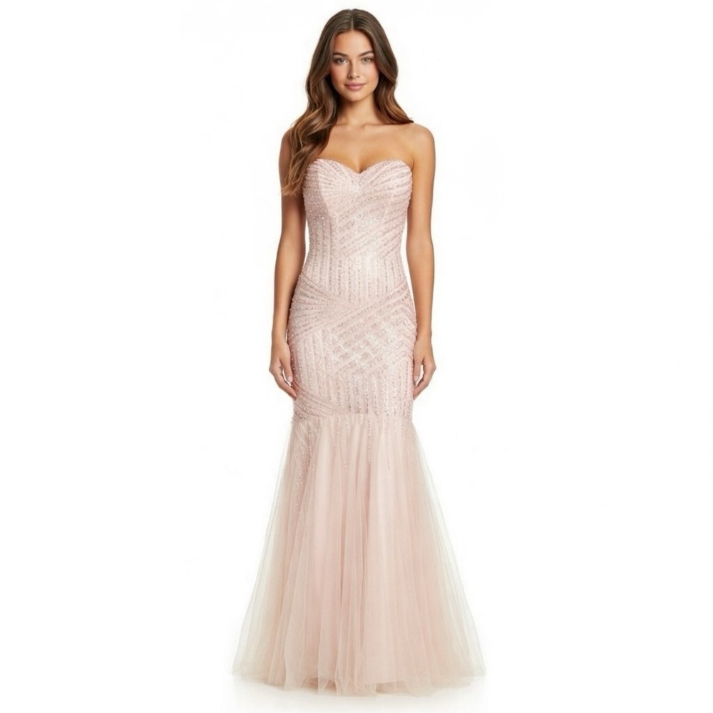 Masquerade Sz 5 / 6 Blush Pink & White Strapless Rose Mermaid Dress